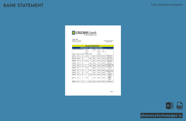 Beispiel-Excel-Vorschau eines Kontoauszugs der albanischen Credins Bank